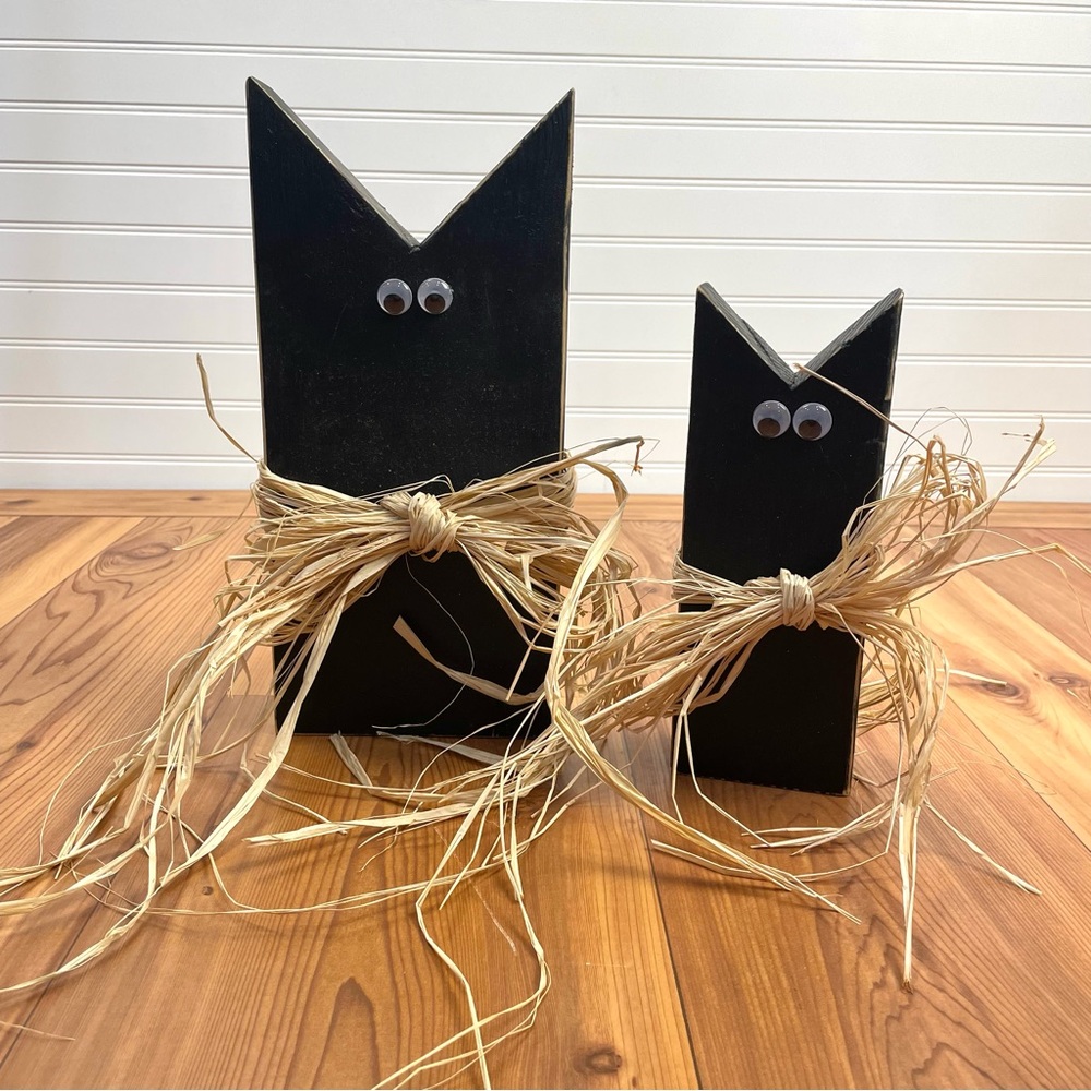Wooden Black Cat Set of 2 Home Decor Halloween Rustic Handmade Farmhouse